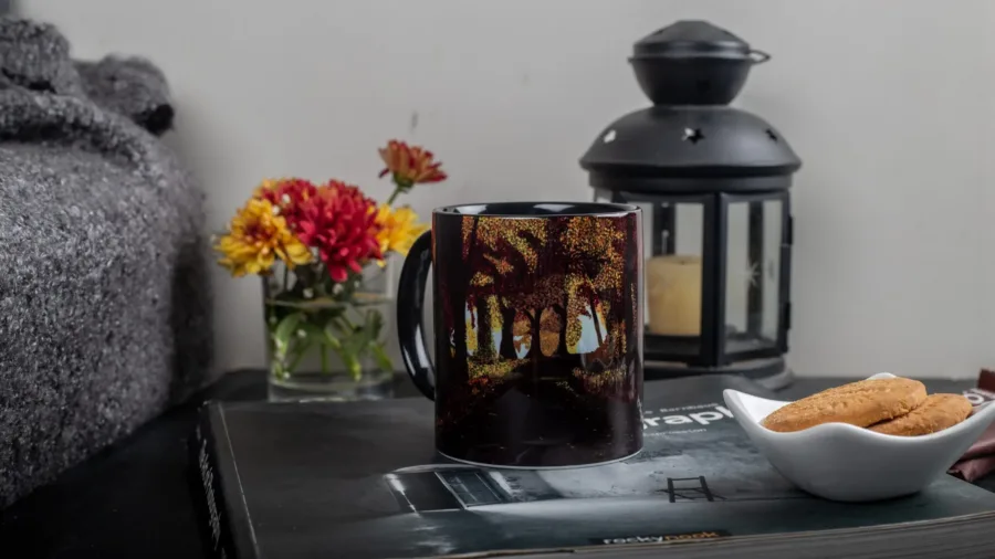 Coffee Mug with Autumn print and Quote - sometimes Nature is all you need