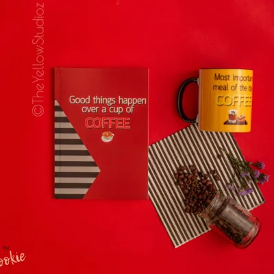 The Cookie Red Dairy with Quote - Good things happen over a cup of COFFEE