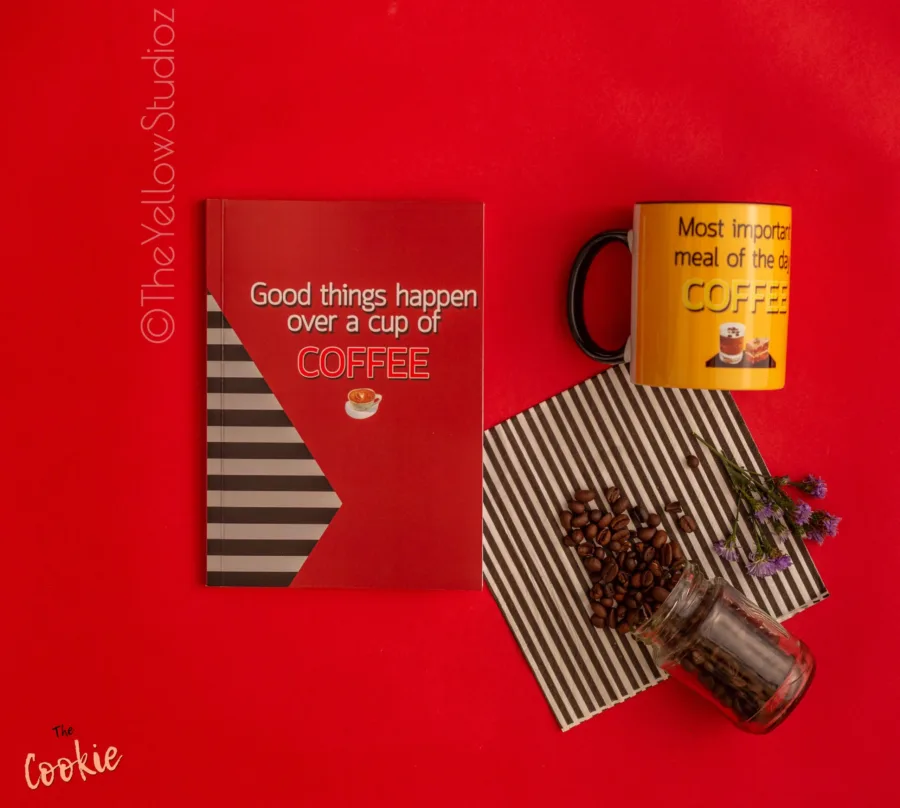 The Cookie Red Dairy with Quote - Good things happen over a cup of COFFEE