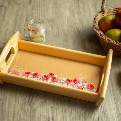 Floral and Pastels Mustard Yellow Wooden Tray