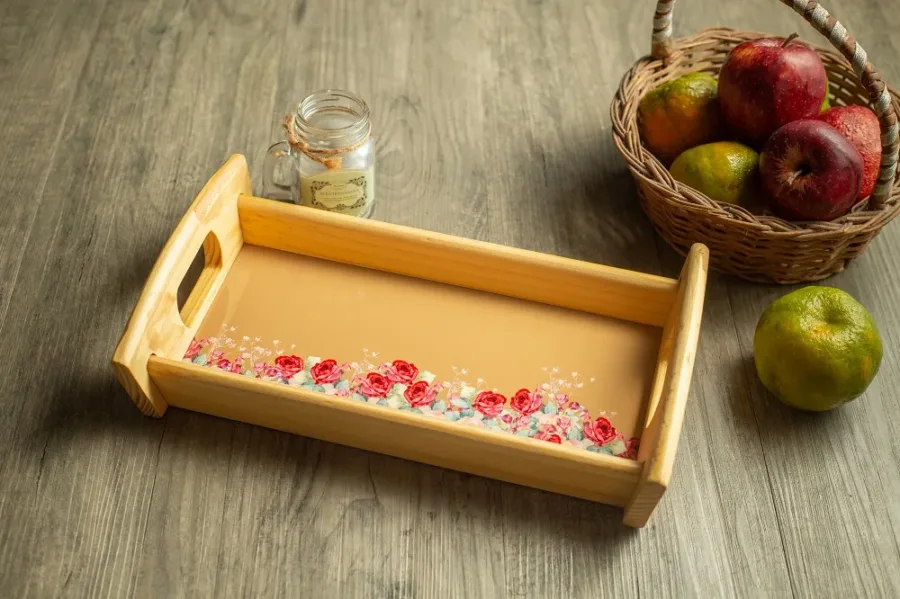 Floral and Pastels Mustard Yellow Wooden Tray