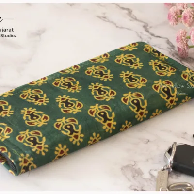 Green medium floral Ajrakh Clutch