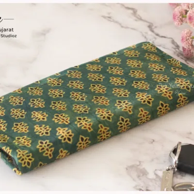 Green small floral Ajrakh Clutch