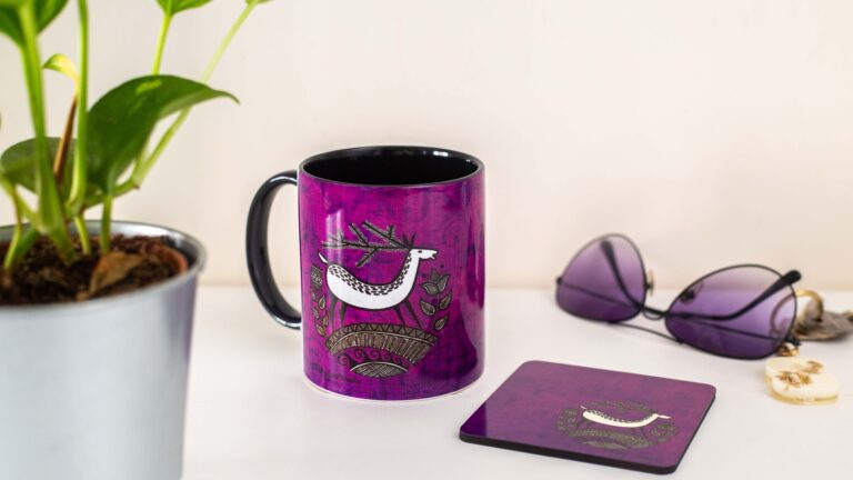 Purple Coffee mug with White Deer print