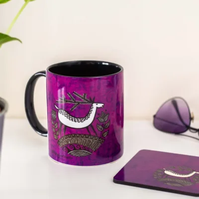 Purple Coffee mug with White Deer print