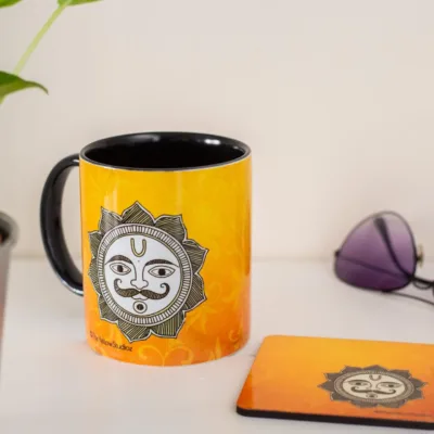 Orange Coffee Mug with Indian Flair Sun print