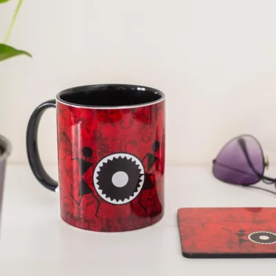 Red Coffee Mug with Indian Flair Warli print