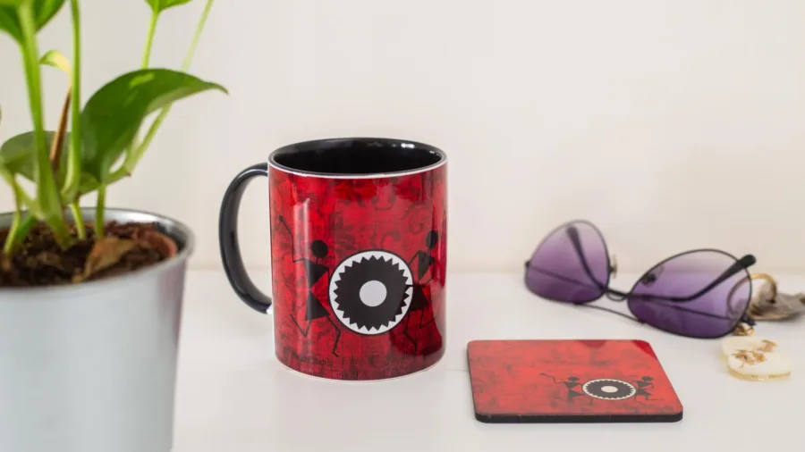 Red Coffee Mug with Indian Flair Warli print