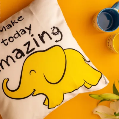 Cushion cover with Baby Elephant and quote - Make today amazing