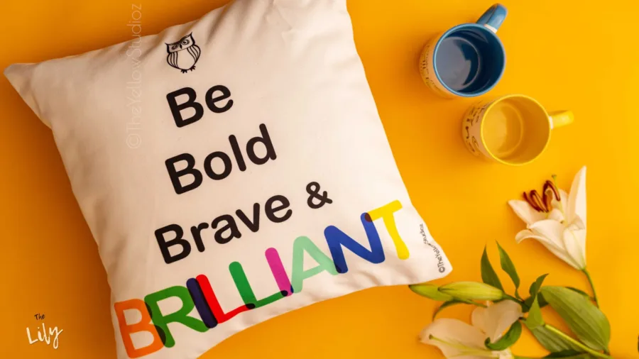 White cushion cover with quote - Be Bold Brave & Brilliant