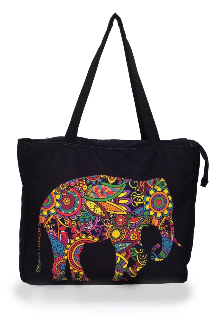 Multicolored Elephant Handmade Canvas Tote Bag