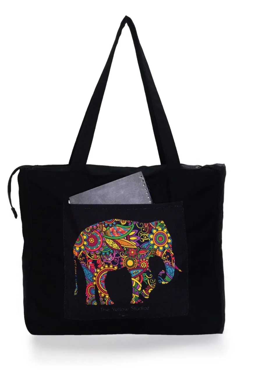 Multicolored Elephant Handmade Canvas Tote Bag