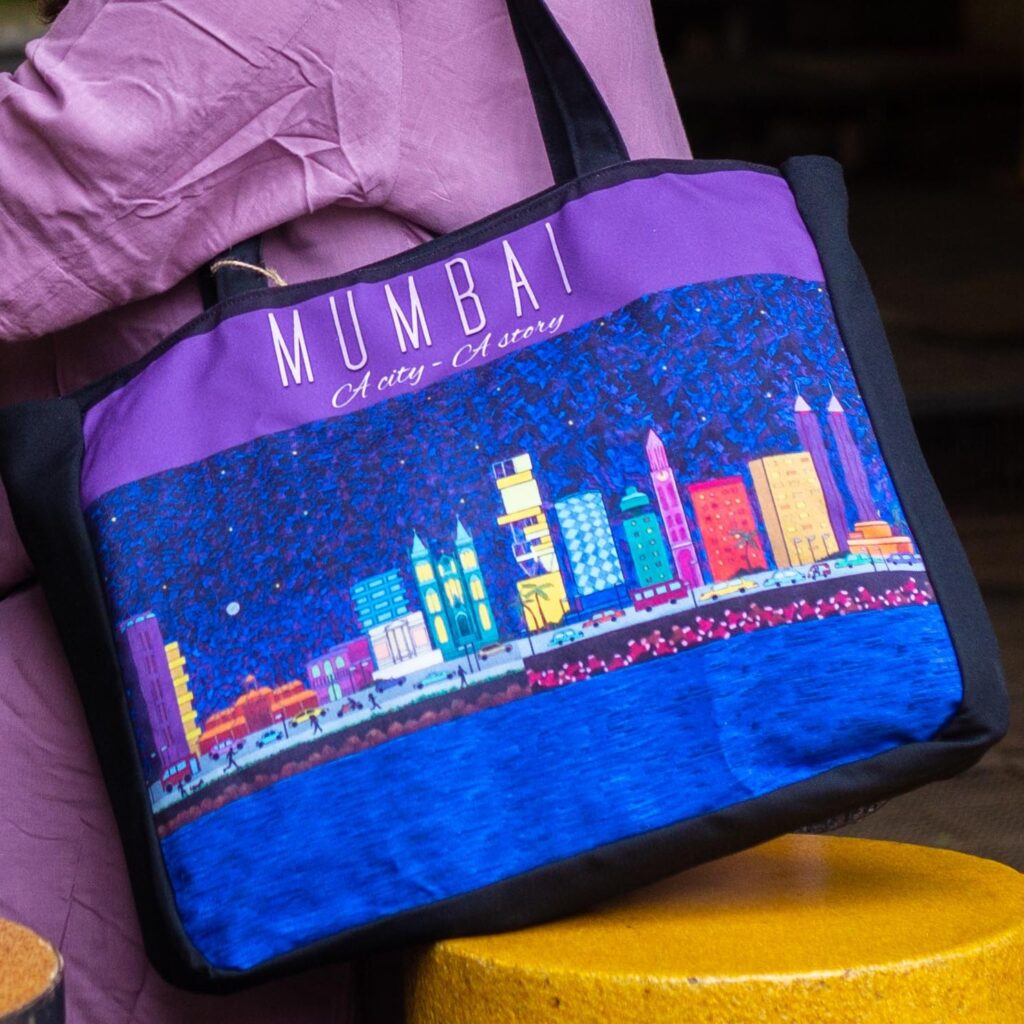 A Tote bag with Print of Mumbai City