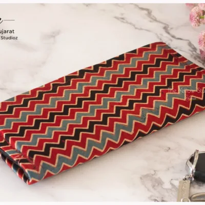 Red - Blue - Black stripes Ajrakh Clutch