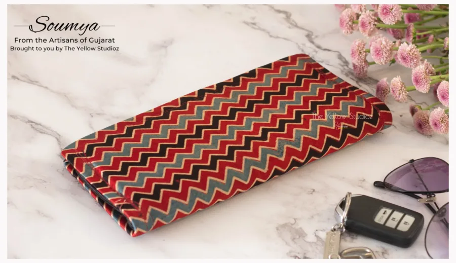 Red - Blue - Black stripes Ajrakh Clutch