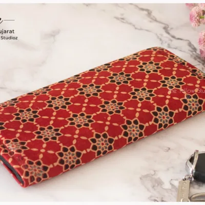 Ajrakh Clutch with Red Floral Webbed