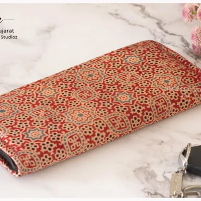 Small Red Ajrakh Clutch Floral