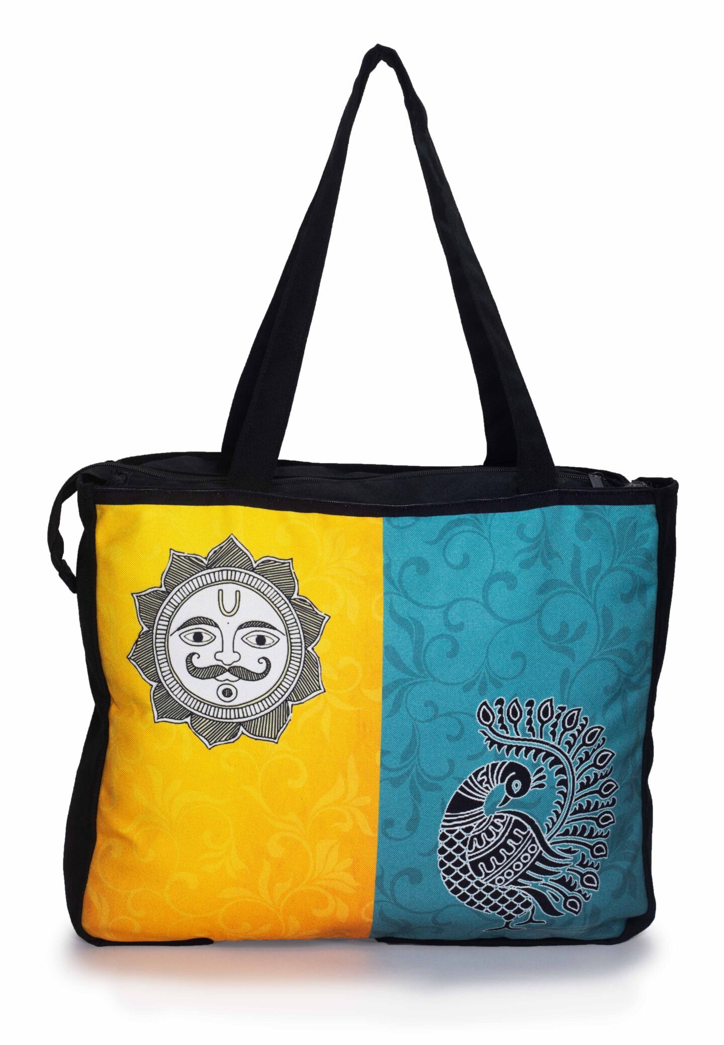 Sun - Peacock Handcrafted Canvas Tote Bag