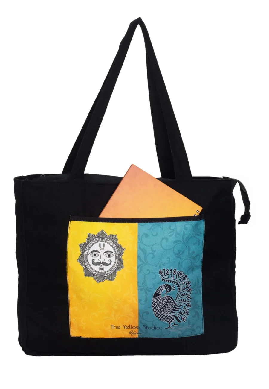 Sun Peacock Handmade Canvas Tote Bag