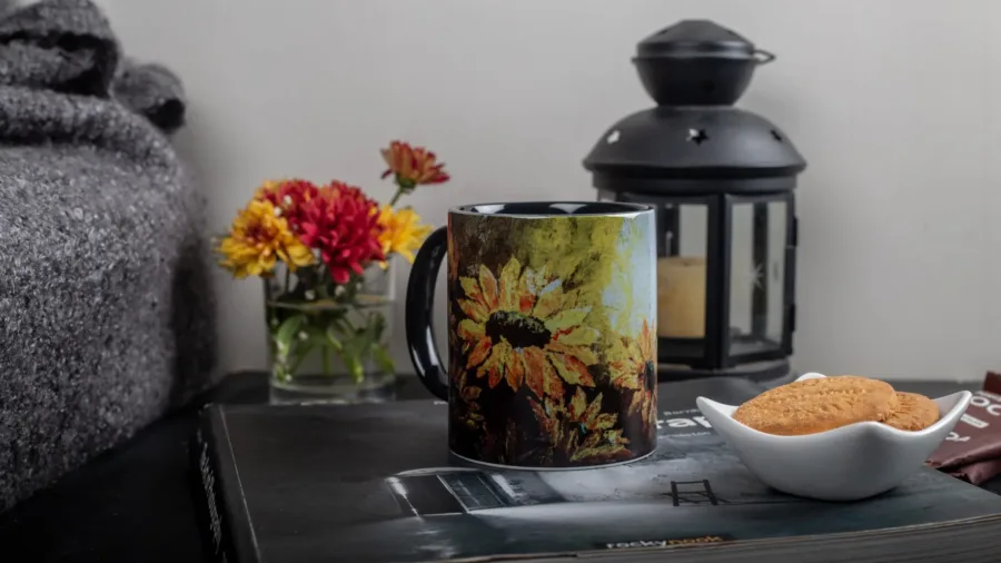 Coffee Mug with Sunflower print and Quote - It's a Good Day to be Happy