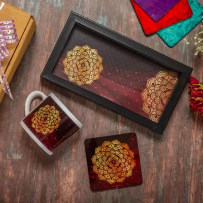 Golden Mandala Gift Box - Mug, Tray and Coaster.