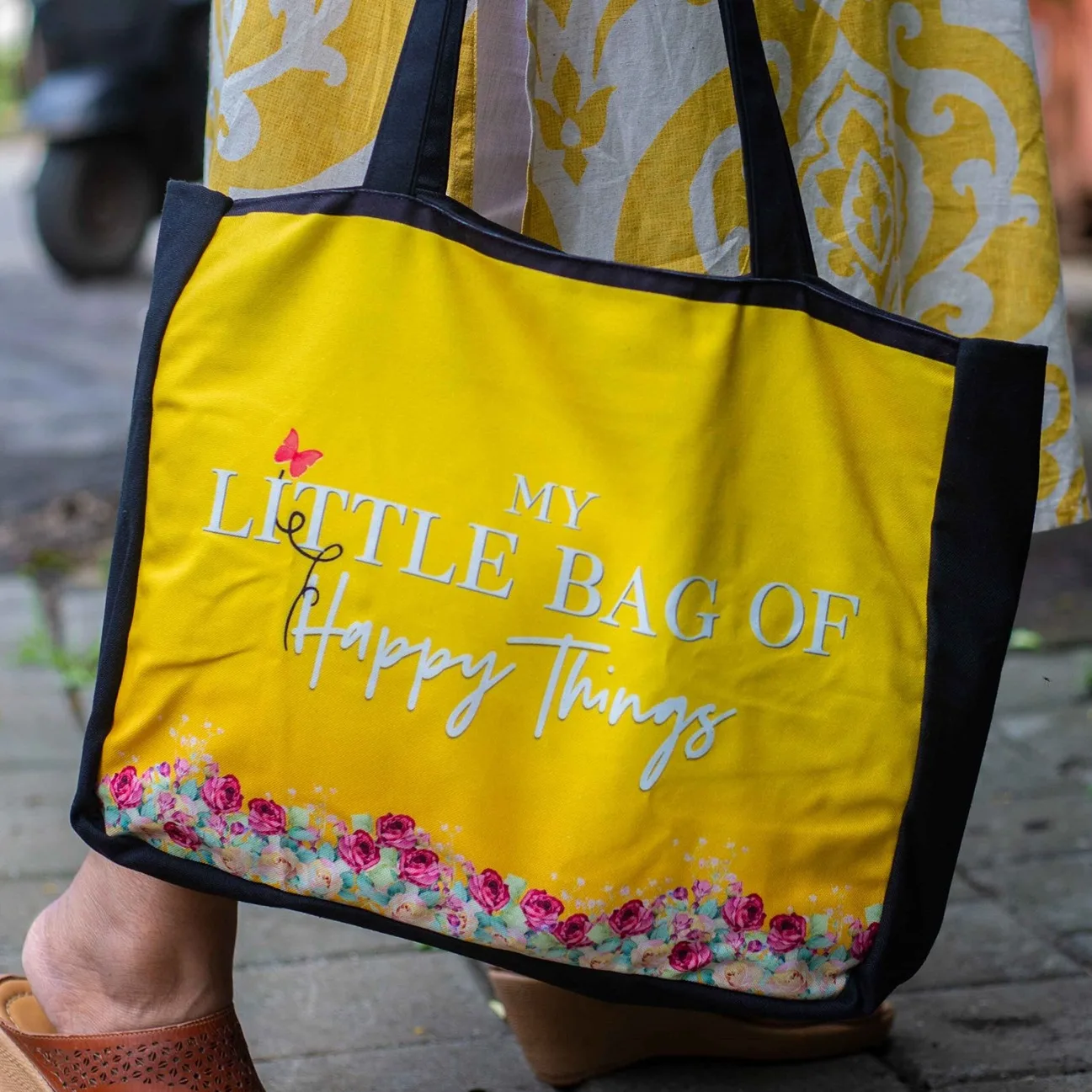 Happy Things Handcrafted Canvas Tote Bag - The Yellow Studioz by Hetal Patel