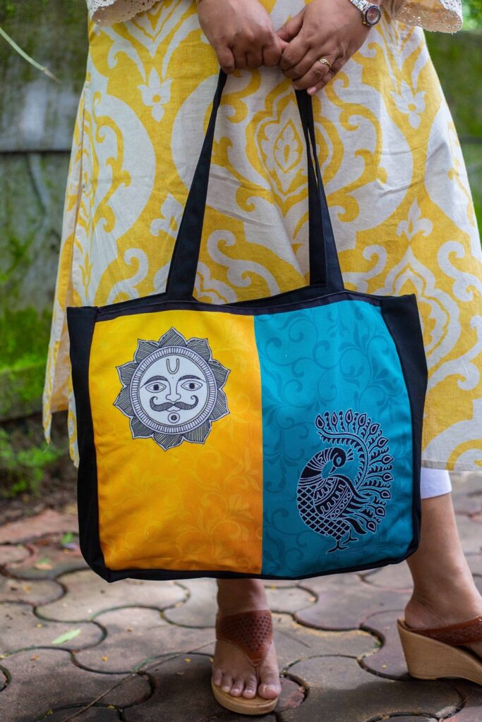 Sun Peacock Handmade Canvas Tote Bag