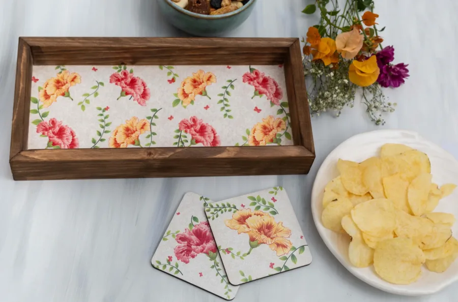 Hibiscus Harmony Wooden Tray Side view