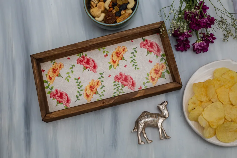 Hibiscus Harmony Wooden Tray Top view