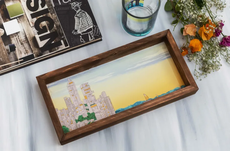 Mumbai Skyline Wooden Tray Top view