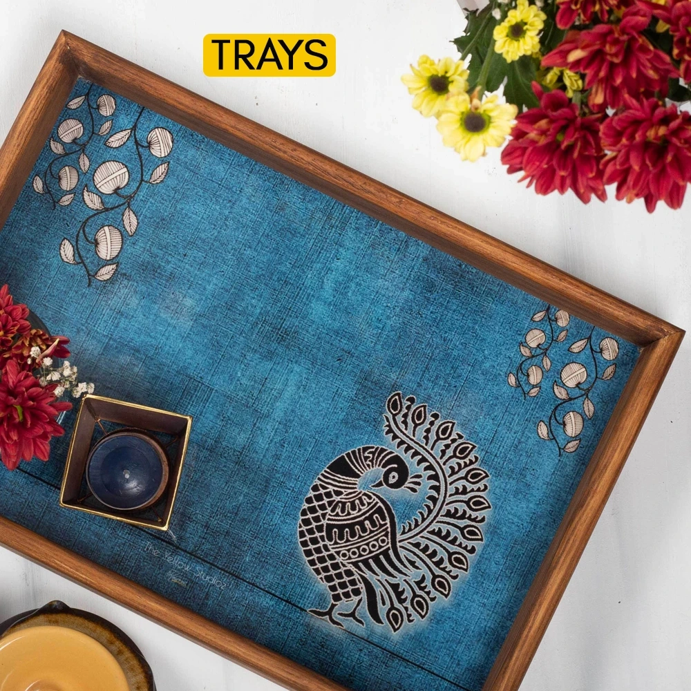 Peacock Blue Wooden Tray 