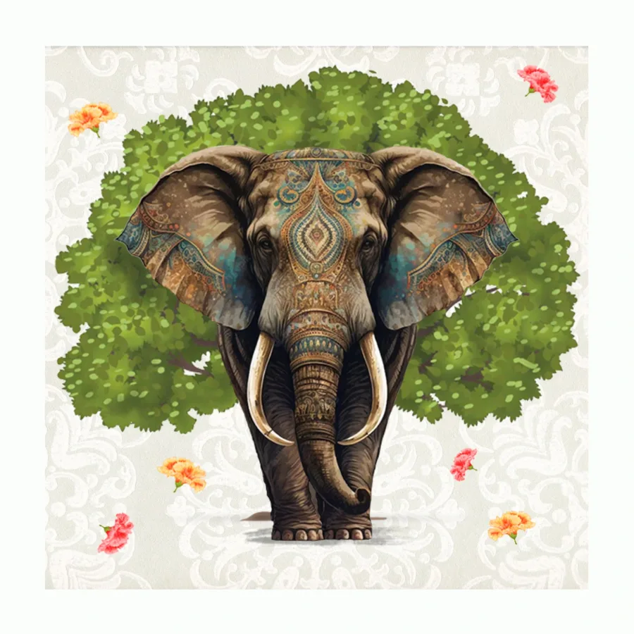 Gaja Art Print - Elephant with Tree in Background