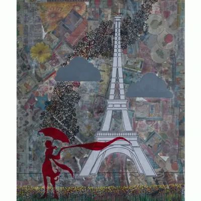 Lady in Red Art Print - Eiffel Tower