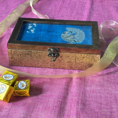 Blue Peacock - Rectangle Trinket box
