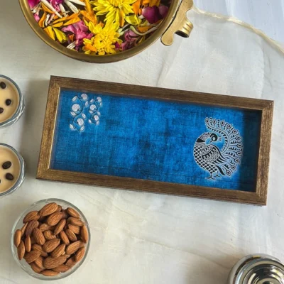 Blue Peacock Decorative Tray