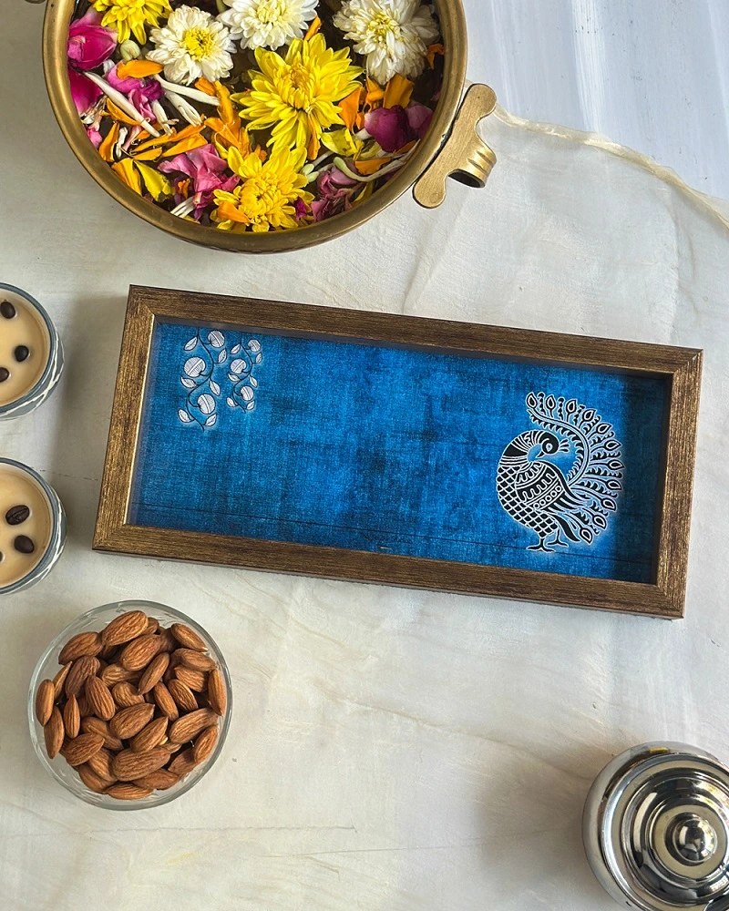 Blue Peacock Decorative Tray